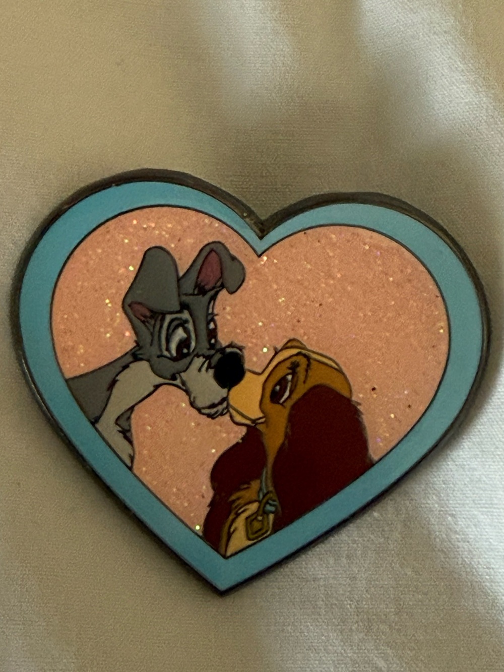 Disney Lady and the Tramp Heart Enamel Pin - Pink Glitter & Light Blue